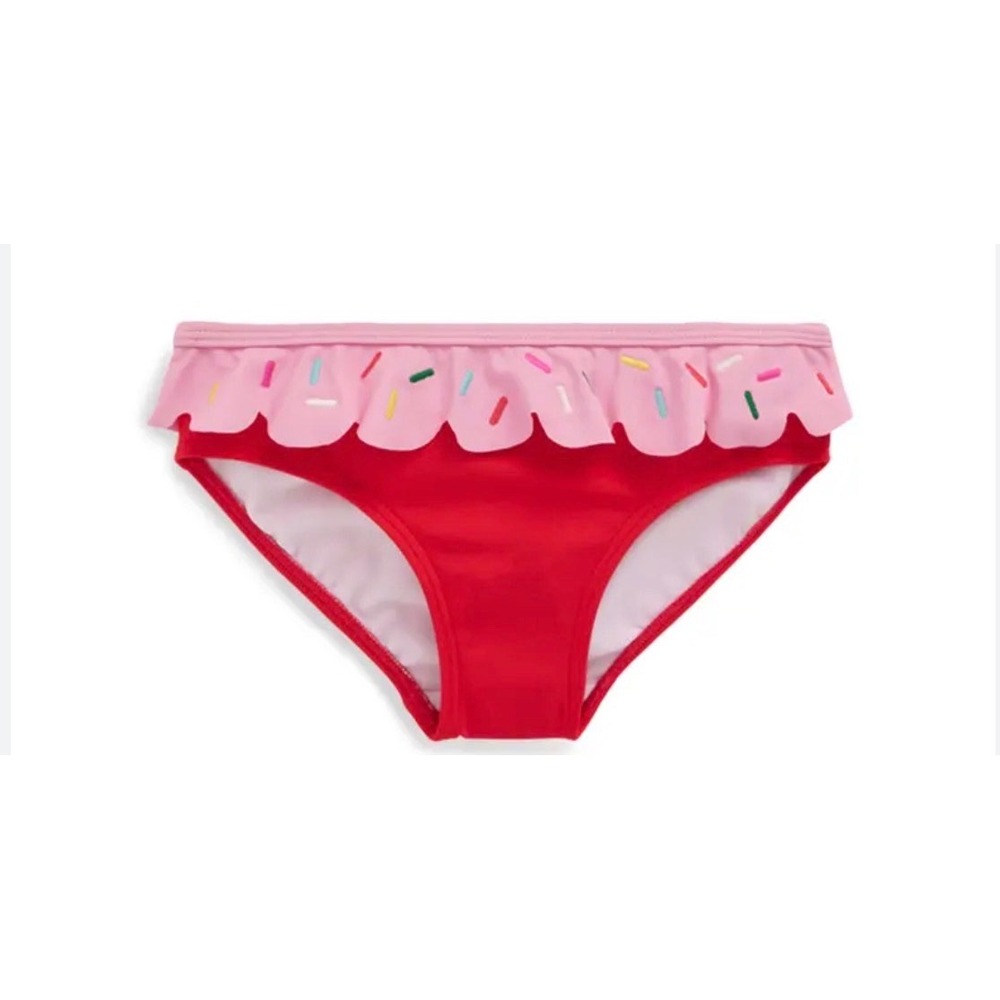 Mini Boden Girls Red Pink Sprinkle Ruffle Swim Bikini Bottoms G5843 Size 6-7Y